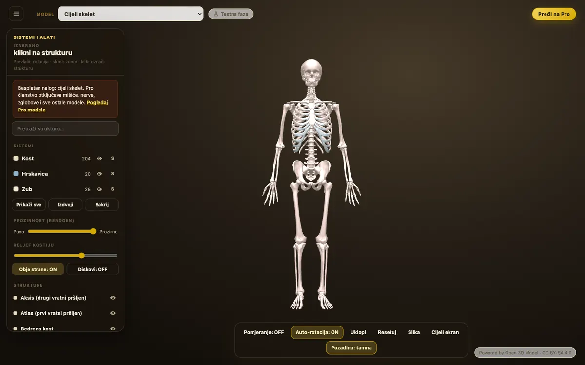 3D skelet u atlasu, cijeli prikaz